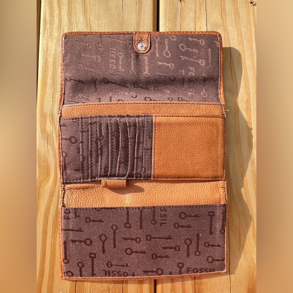 Fossil Leather Wallet Brown Multi Color Stripe Vi… - image 2